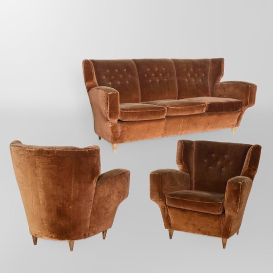 Image 1 of Poltrone Melchiorre Bega Mid-Century in velluto, Italia, anni '50, coppia