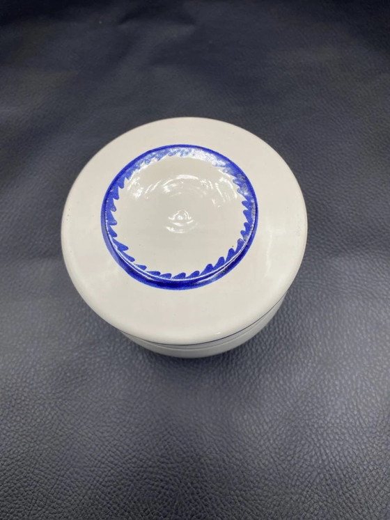 White Porcelain Fresh Cheese Pot, Cobalt Blue Trim, Draining Lid – Decorative Objects (photo 2 of 5)
