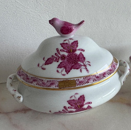 Herend Apponyi Purpur – Beautiful antique/vintage tureen with bird knob – decoratieve objecten, Other