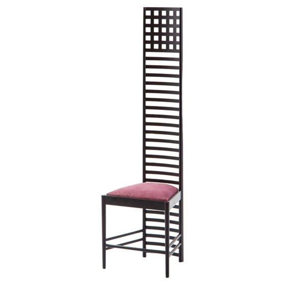 Chaise High Ingram Postmoderne Charles R. Mackintosh avec Tissu Fornasetti Alivar (photo 2 of 27)