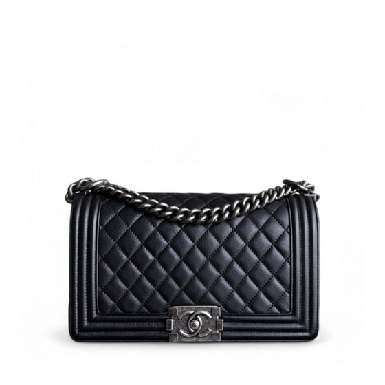 Image 1 of Chanel Boy Medium - 25CM Quilted Calfskin Black Ruthenium Silver Hardware