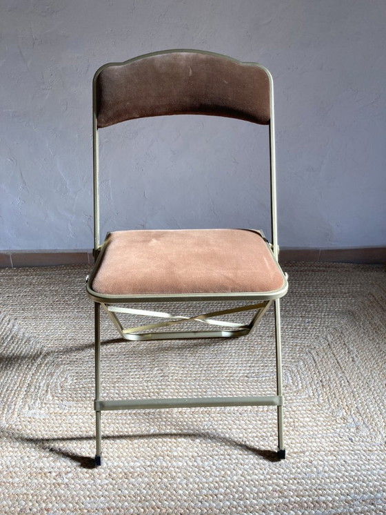 Image 1 of Silla de ópera plegable de metal dorado, década de 1960-1970