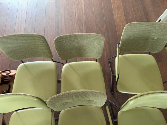 Set di 6 sedie da pranzo Bert Plantagie modello "Kiko" in pelle/tessuto color pistacchio, anno 2019. – Metal (photo 7 of 10)