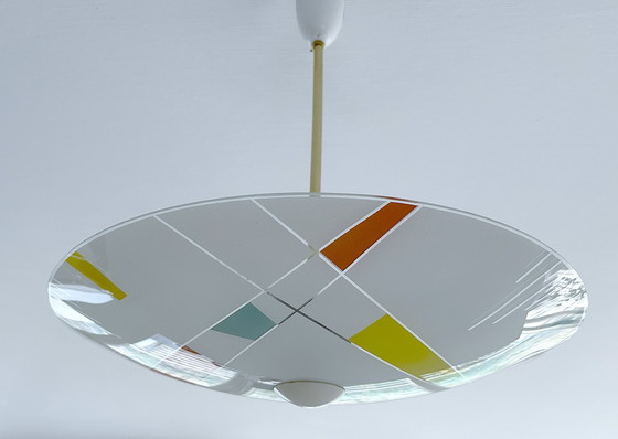 Image 1 of Large Vintage Glass Pendant Lamp, Mondrian Style