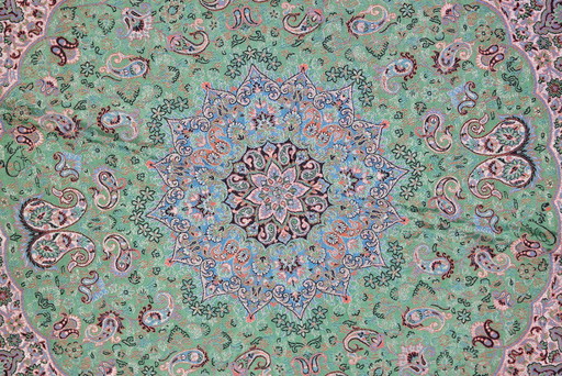 Tovaglia orientale fatta a mano, finemente lavorata con fili di seta, 75 x 75 cm