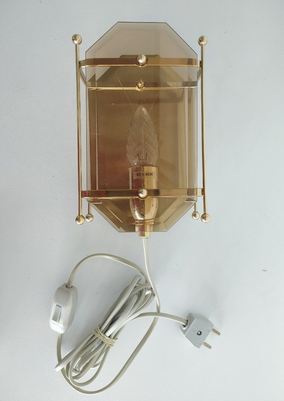 Image 1 of Vintage Scandinavian 1970s 'Hollywood Regency style golden' wall lamp