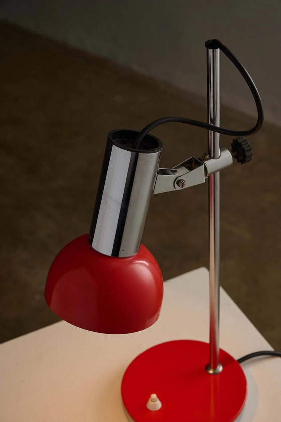 Verstelbare Chroom en Rode Space Age Tafellamp, Tafellampen, Rood (foto 2 van 7)