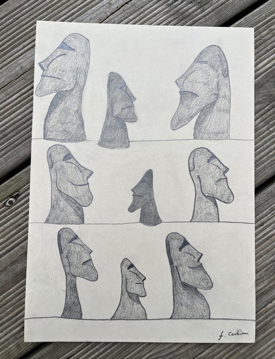 Image 1 of Moai-Zeichnungen mit Graphit.  A4 21x29cm