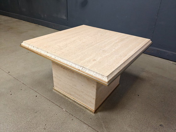 Image 1 of Tavolino vintage in travertino e ottone di Fedam, anni '70