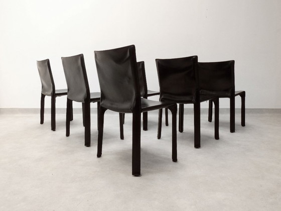 Cassina Cab 412 Stühle - schwarzes Leder, Esszimmerstühle, Vintage (Foto 4 von 15)