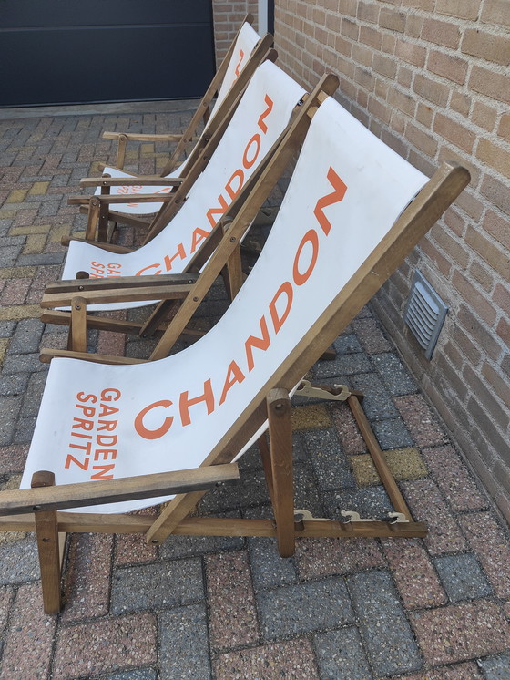 Image 1 of 3 pièces Aperol Spritz Chaise longue Chaise de plage Chaise de terrasse Cadre en bois blanc