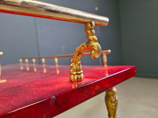 Seltener italienischer Servierwagen aus lackiertem Ziegenleder und Pergament von Aldo Tura, 1960er Jahre