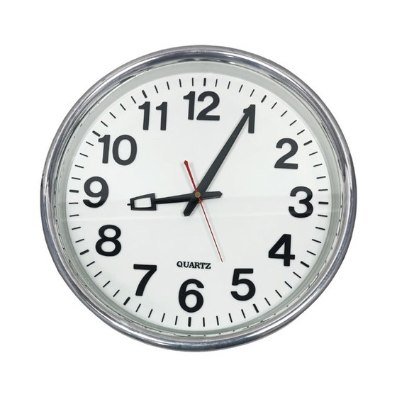 Classic Round Quartz Wall Clock – 1990s, 39 Cm Diameter, In Working Order. – Glass, Plastic (photo 6 of 7)