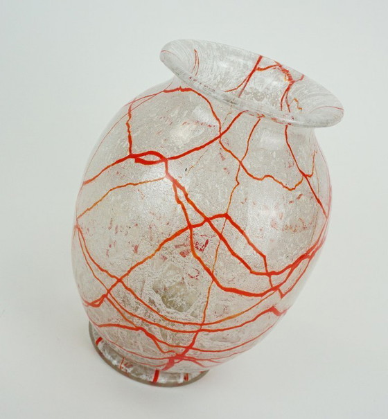 Image 1 of loetz klostermühle vaso in vetro art deco anni '30 vetro arancione bianco e trasparente