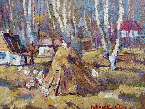 Original Oil Painting Rural Landscape Autumn Village Life Countryside Day – Paintings & Drawings, Canvas (photo 8 of 11)