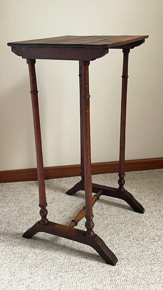 Image 1 of Antique Turned Wood Bedside Table