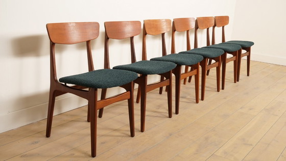 Image 1 of 6 x eetkamerstoelen | Schiønning & Elgaard | Teak | Opnieuw gestoffeerd
