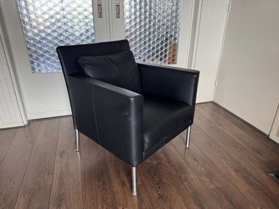 Image 1 of  Modernist German Black Leather and Steel Lounge Chairs from Walter Knoll / Wilhelm Knoll, 2000s, Set of 2