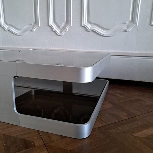 Mesa de centro estilo era espacial de los años 70 – salontafels, Aluminium, Glass (photo 2 of 6)