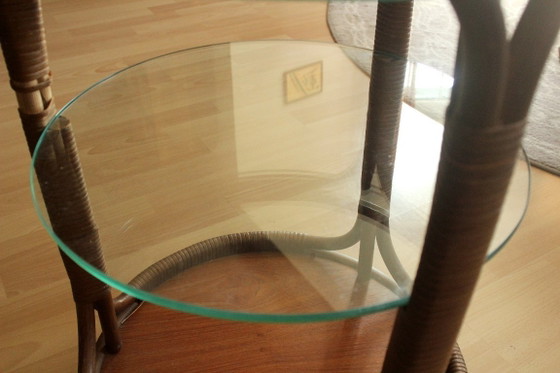 Carrello bar rotondo in bambù/rattan/legno - 3 ripiani – Oggetti decorativi, Glass, Bamboo, Vintage (photo 5 of 11)