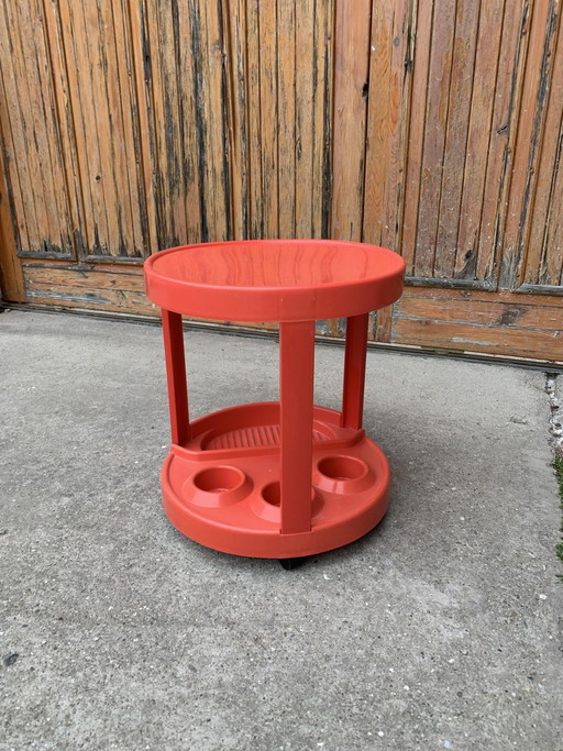 Mid-Century Italian Bar Cart in Red Plastic, 1970s