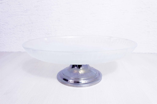 JULIEN France Art Nouveau bowl in silver metal and opalescent glass