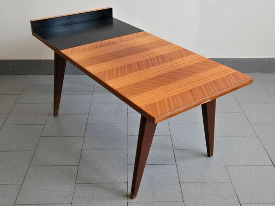 Image 1 of Vintage bijzettafel uit de jaren 50, zwart formica en mahoniehout, jaren 50, DLG Andre Monpoix