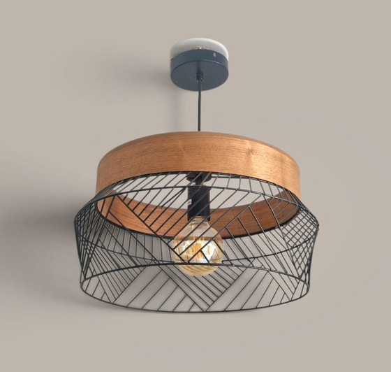 Lampe Design Style Scandinave - Bois Et Métal Noir – Suspensions, Metal, Wood (photo 13 of 13)