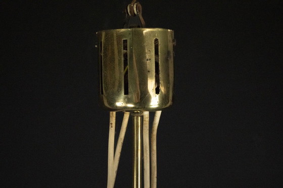 Image 1 of Lampadario moderno di metà secolo in ottone e vetro in stile Stilnovo, Italia 1950