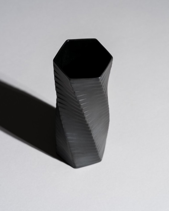 Image 1 of Vintage ROSENTHAL WERNER UHL Vase Duo Bisque Porcelaine Noire PISA 20 cm & 23 cm