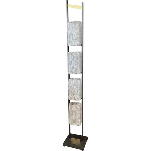 Vintage metalen vloerlamp met 4 glazen kappen van Maison Arlus, 1950