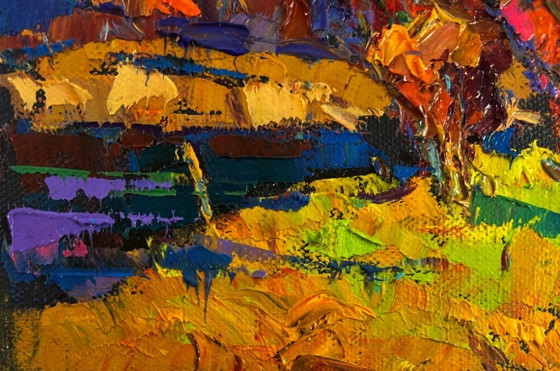 Image 1 of Original Oil Painting Autumn Night Landscape Melody of the wind and whispers