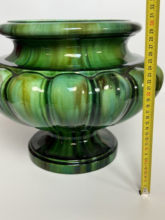 Image 1 of Beautiful Big Art Nouveau Majolica Jardiniere in High Gloss Green Tones