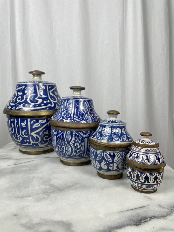 Image 1 of Set of Moroccan jobbanas ceramic jars from Fez