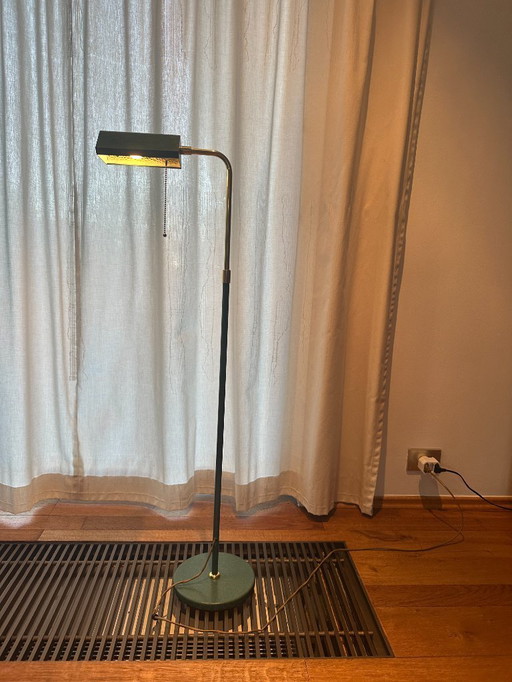 Vintage Deknudt Floor Lamp - Brass & Metal - Adjustable - Apple Blue Sea Green/Gold Hollywood Regency