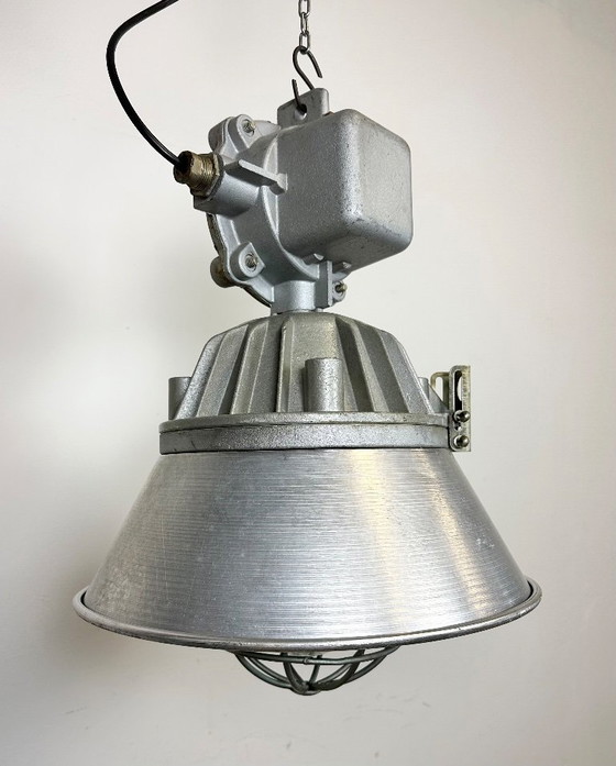Image 1 of Large Industrial Cast Aluminium Cage Pendant Light from Polam Wilkasy, 1970s