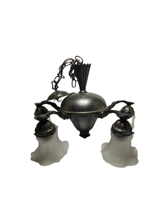 Art Nouveau kroonluchter, Duitsland, jaren 1900 – Glass, Metal (photo 6 of 11)