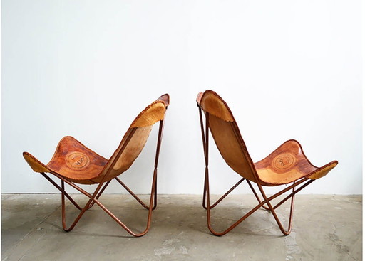 Set Vintage Leder Butterfly Chairs