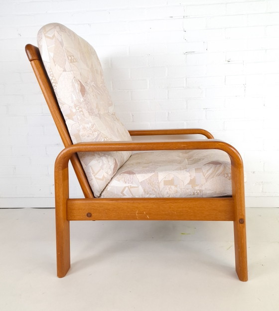 Vintage Teak Armchair With Ottoman Danish Design 70s – Textile, Wood (photo 5 of 10)