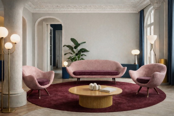 Image 1 of Vintage Mid-Century Space Age Velours Loungeset van Paged, 1972, set van 3