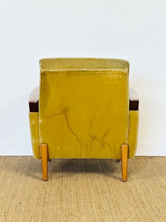 Image 1 of Canapé convertible et fauteuil vintage scandinave en teck et velours, 1960, Set de 2