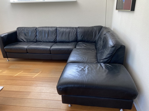 Schwarzes Leder-Ecksofa