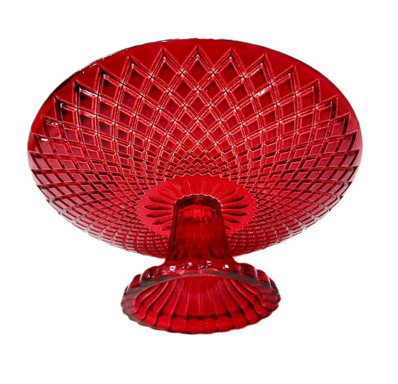 Image 1 of Bol sur pied vintage en verre rubis – Bonbonnière / Centre de table