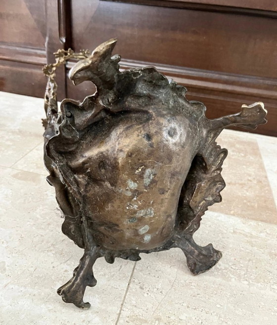 Image 1 of Portaombrelli o portautensili da camino in ottone vintage con scena di caccia