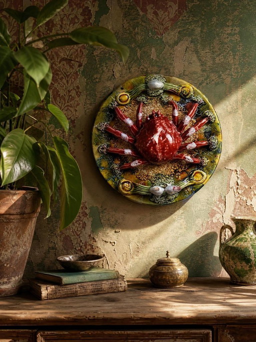 Trompe-l’oeil crab slushie plate Caldas da Rainha Portugal vintage