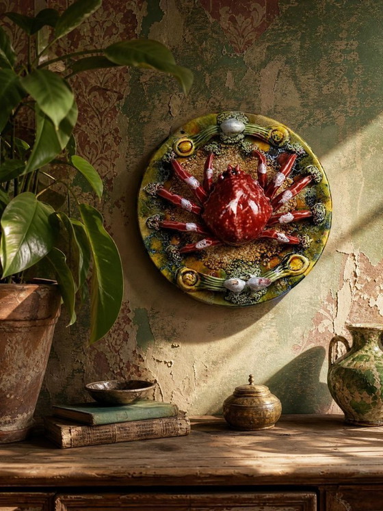 Image 1 of Trompe-l’oeil crab slushie plate Caldas da Rainha Portugal vintage