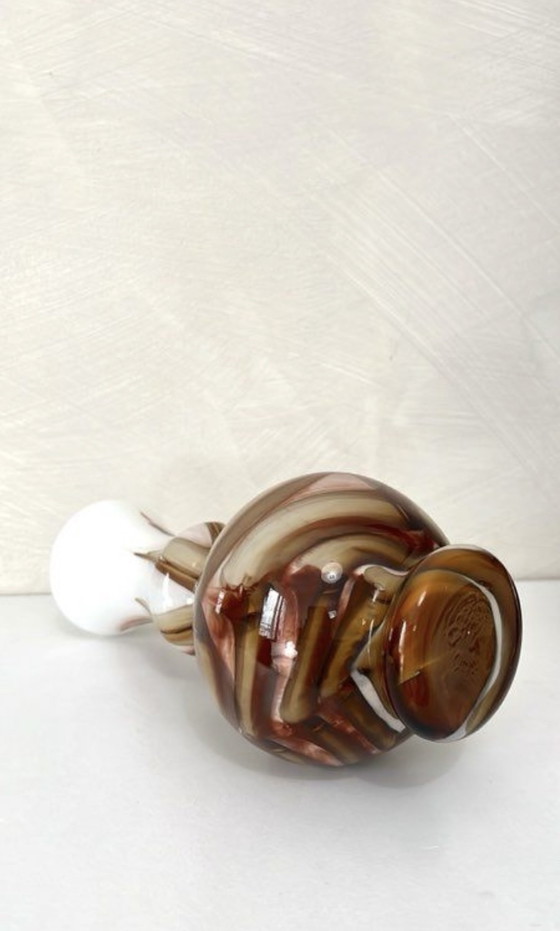 Image 1 of Vase vintage en opaline Murano marron et blanche années 70