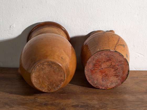 Coppia di brocche antiche in ceramica smaltata, Europa Centrale, circa 1920, Stoviglie, Marrone (foto 11 di 12)