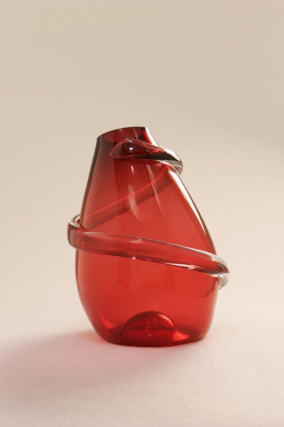 Image 1 of Vase „Drop Big Spiral“ aus rotem Glas – Sem Schanzer (als l'Anverre)