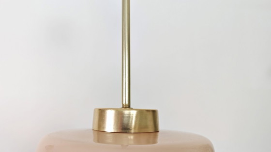 Vintage Pink Glass Pendant Light with Rose Floral Pattern & Brass Details, Pendant lamps, Metal (photo 6 of 9)